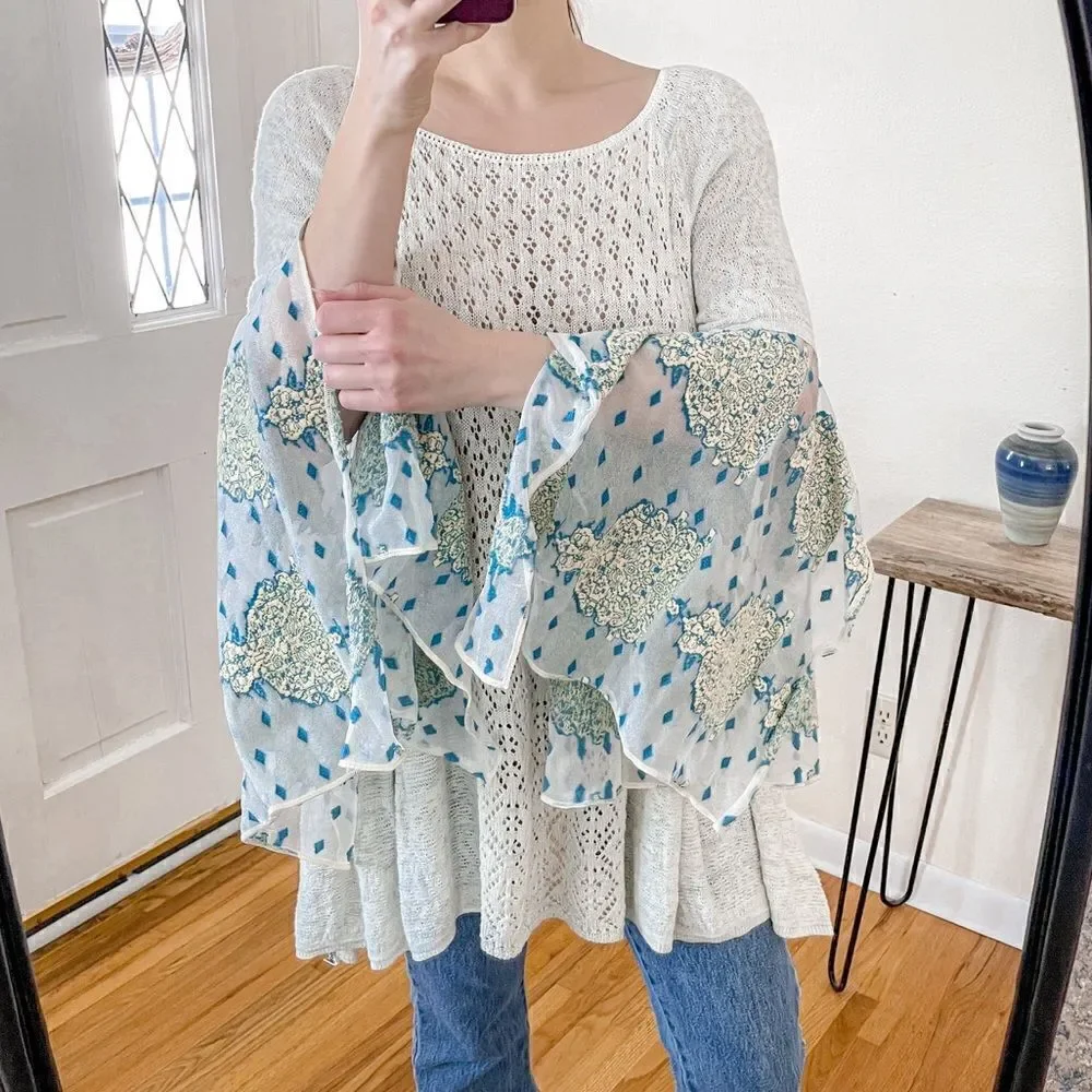 Free People Pointelle Breeze Knit Top in Ivory Combo L